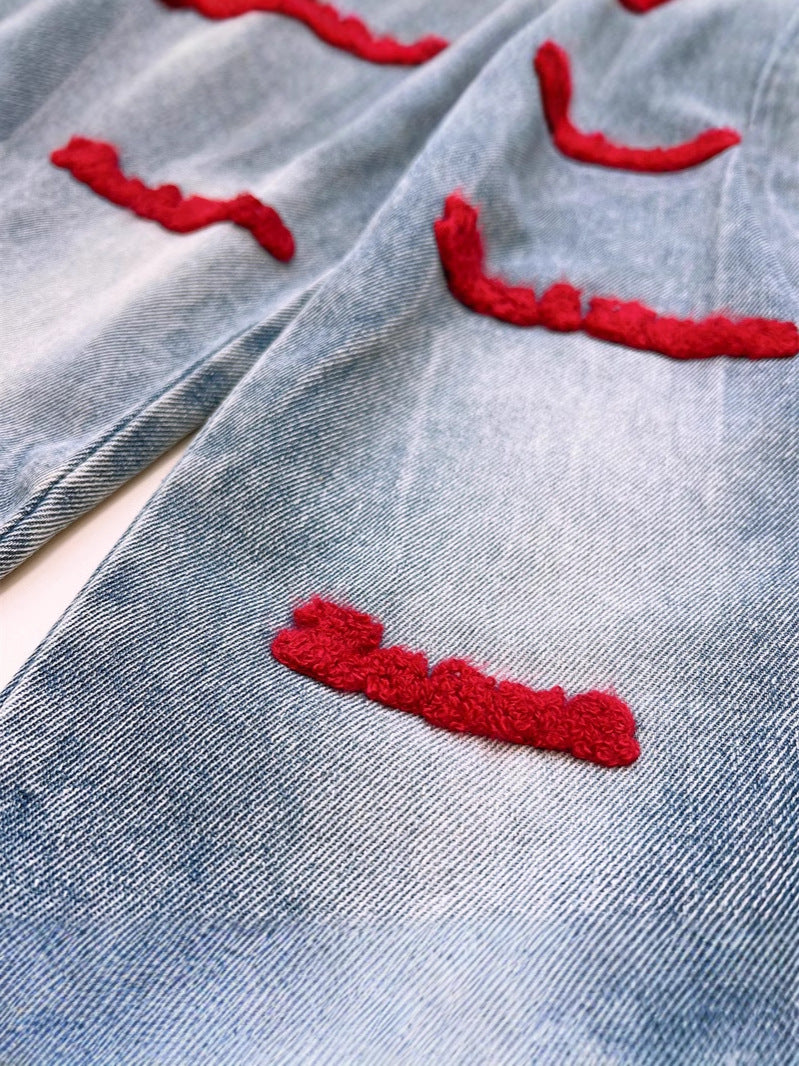 Chic Red Top with Distressed Denim set