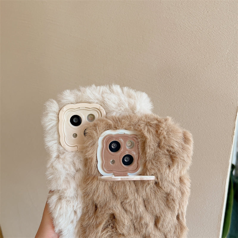 Chic Fur Phone Case with Pom Poms