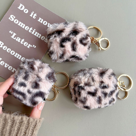 Furry Leopard Print Keychain