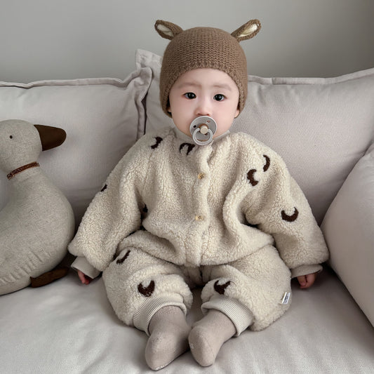 Charming Bear Print Plush Snowsuit