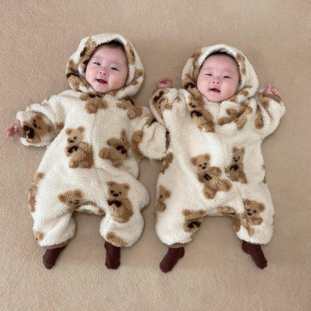 Adorable Teddy Bear Print Snowsuits