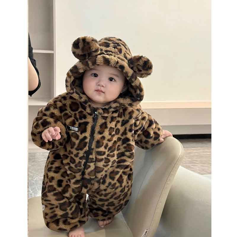 Wild Leopard Print Plush Snowsuit