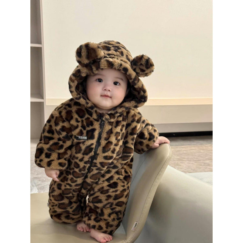 Wild Leopard Print Plush Snowsuit