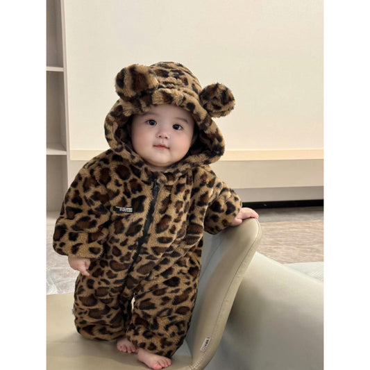 Wild Leopard Print Plush Snowsuit