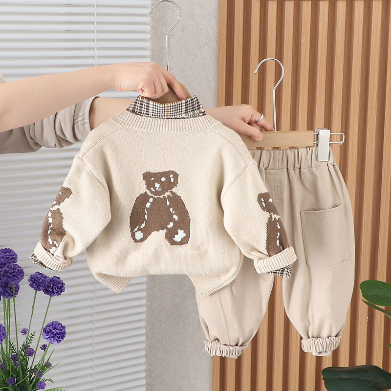 Bear Print Cardigan Set