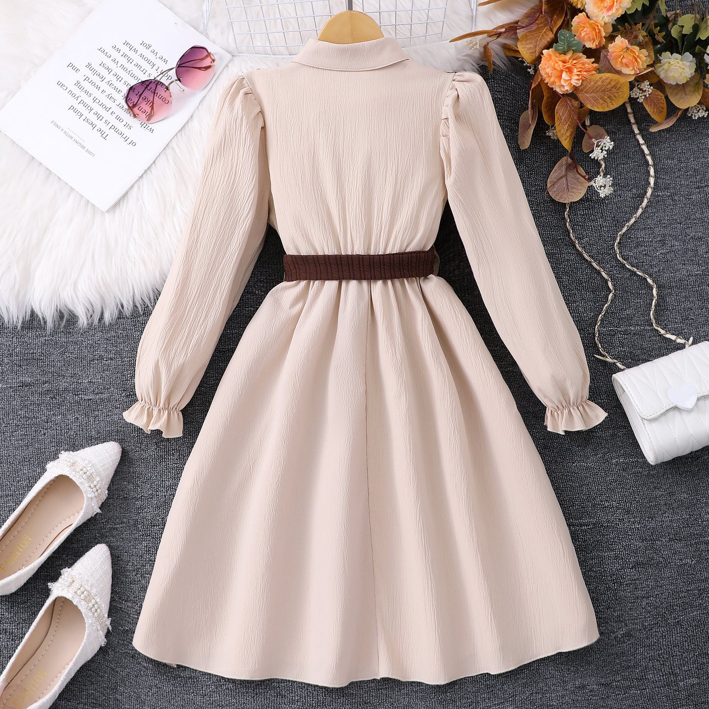 Elegant Two-Tone Dress with Belt