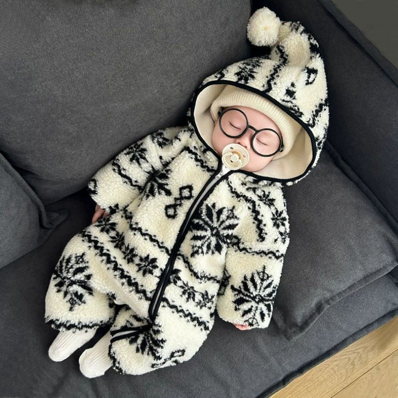 Stylish Snowflake Pattern Plush Snowsuit