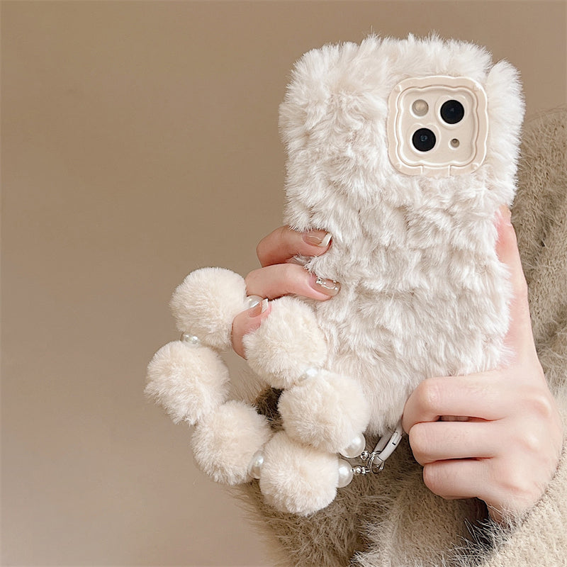 Chic Fur Phone Case with Pom Poms