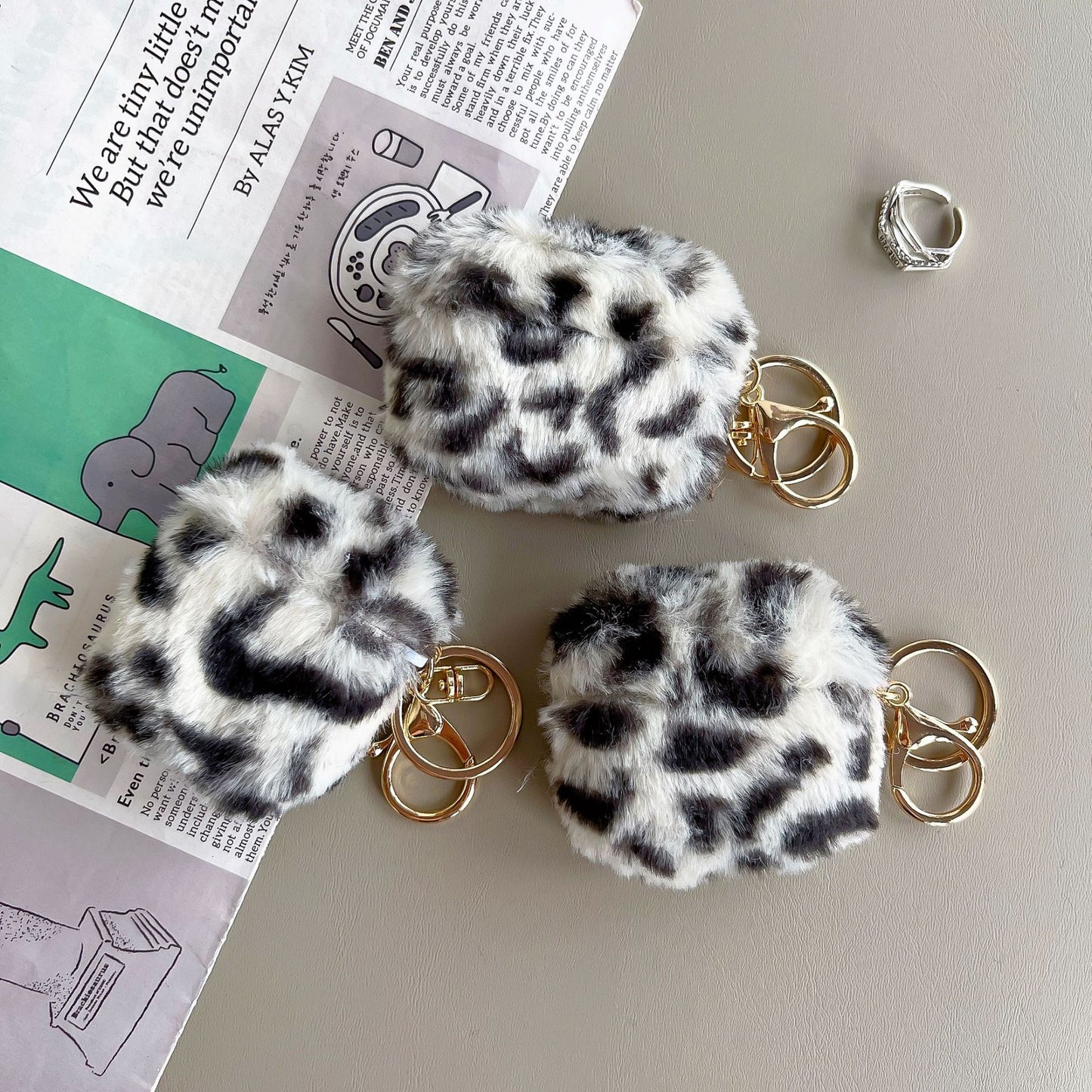 Furry Leopard Print Keychain