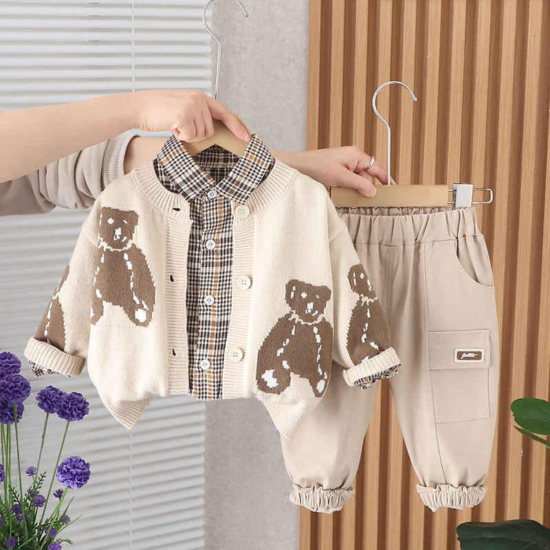 Bear Print Cardigan Set