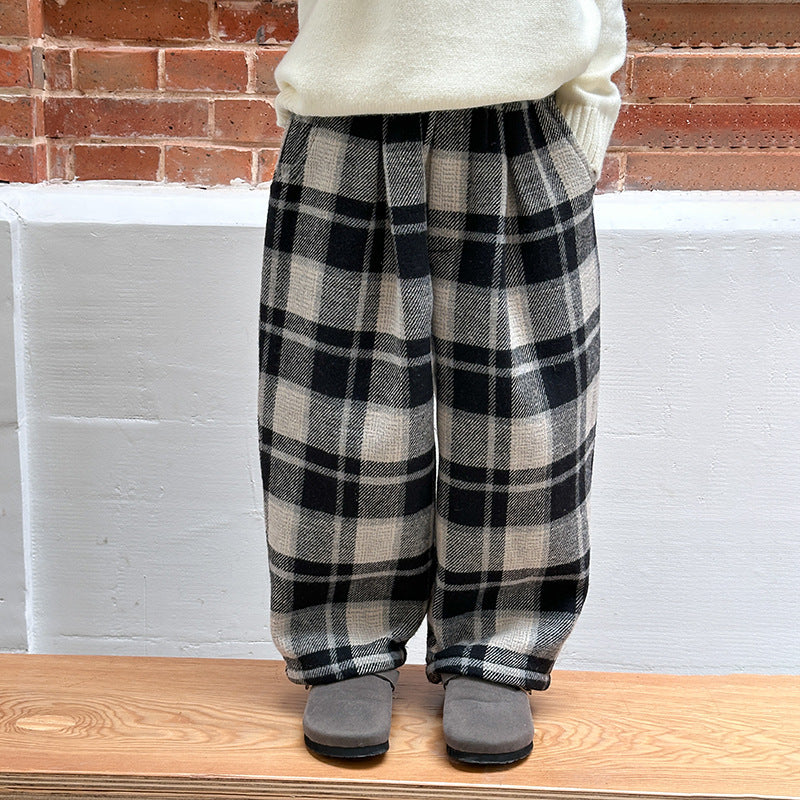 Plaid Wide-Leg Trousers