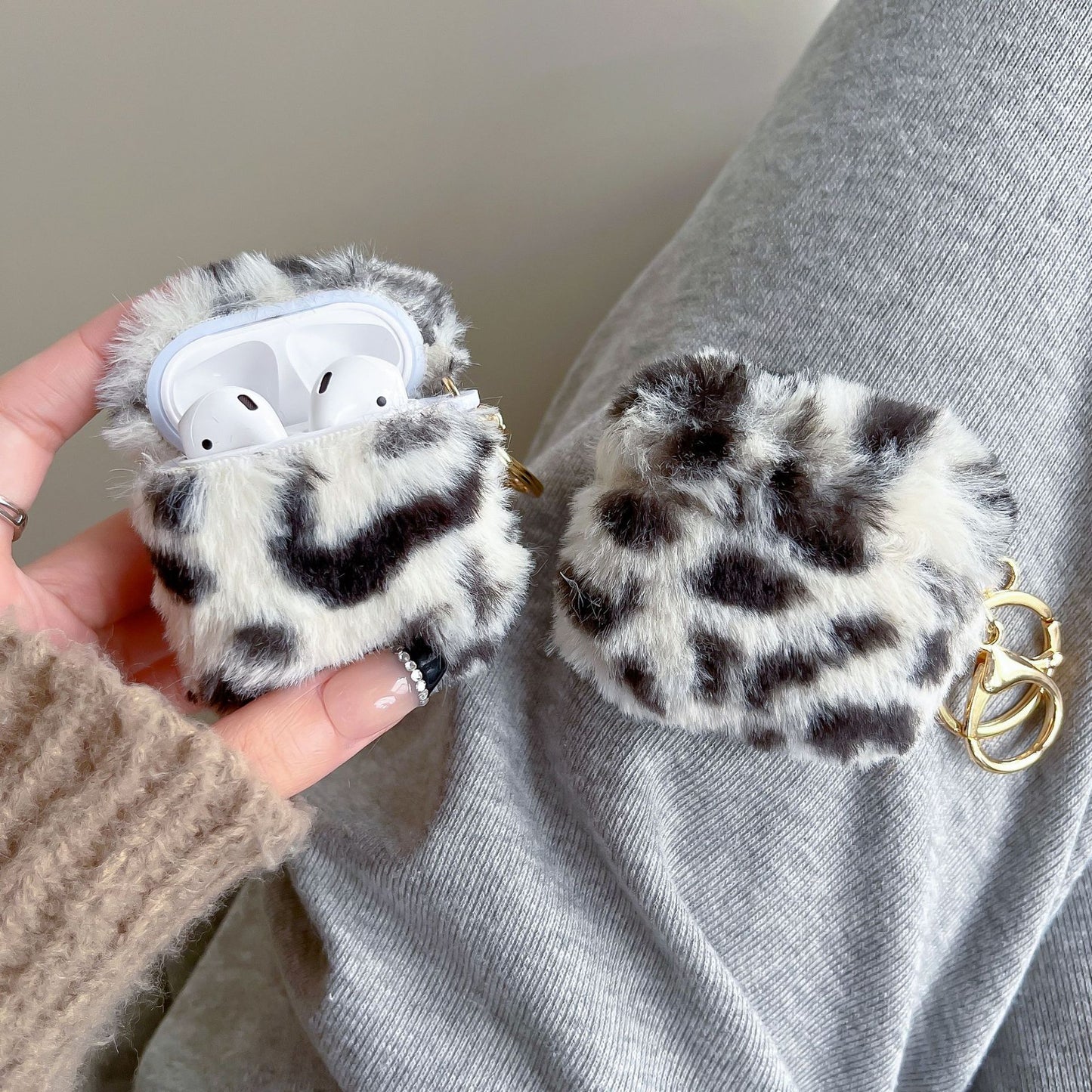 Furry Leopard Print Keychain