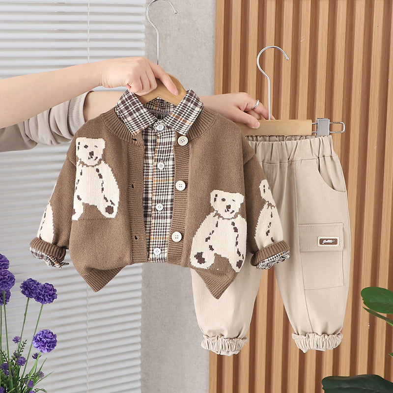 Bear Print Cardigan Set