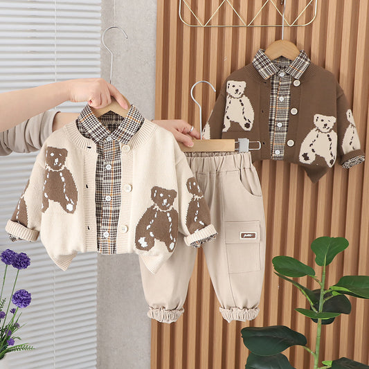 Bear Print Cardigan Set