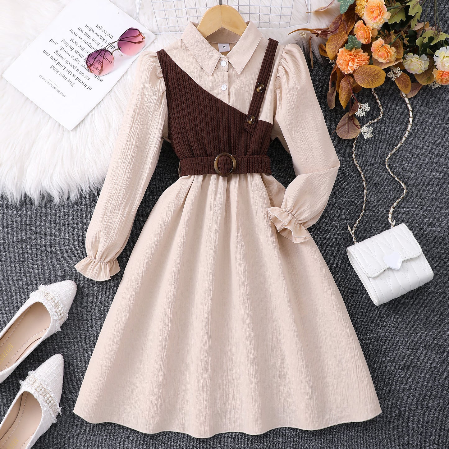 Elegant Two-Tone Dress with Belt