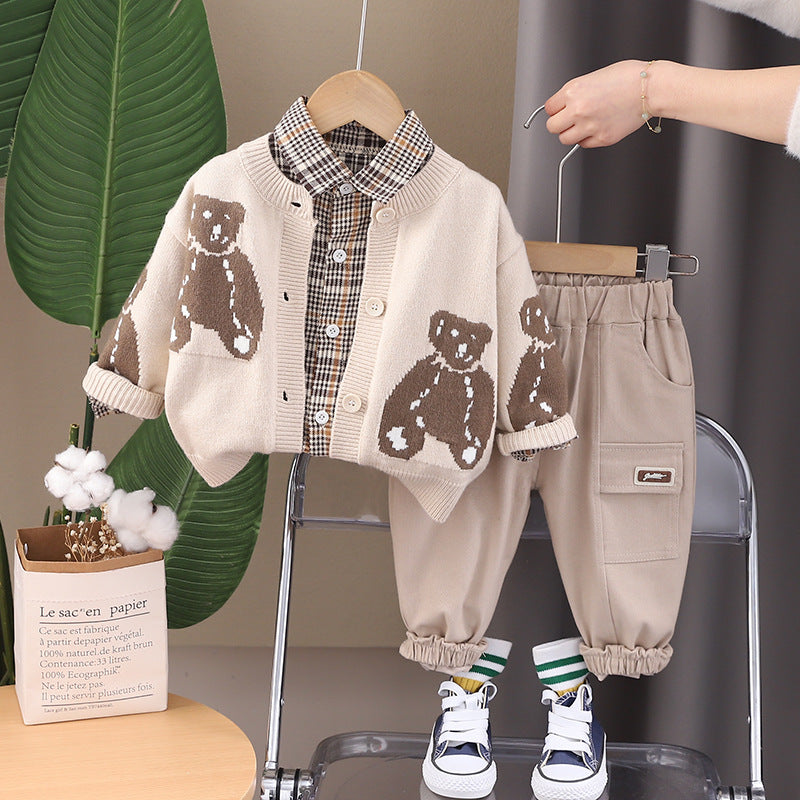 Bear Print Cardigan Set