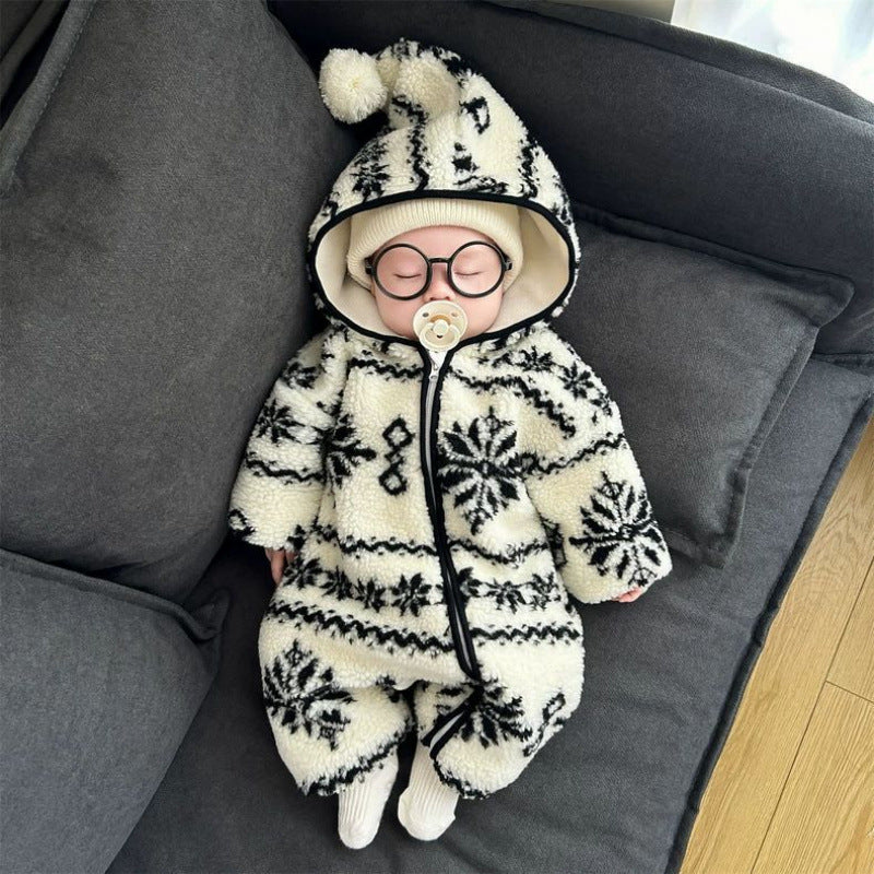 Stylish Snowflake Pattern Plush Snowsuit