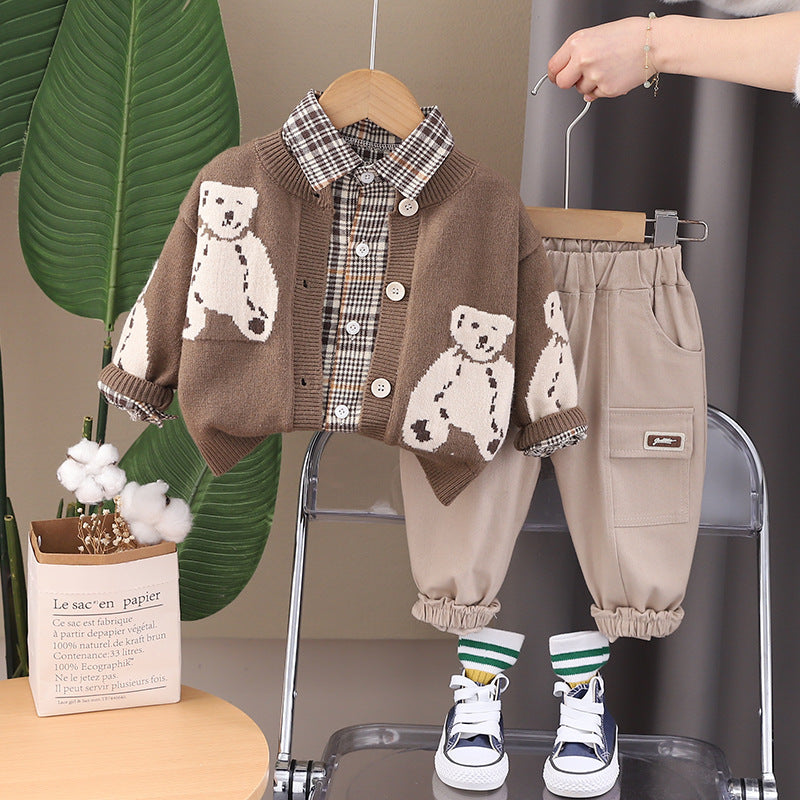 Bear Print Cardigan Set