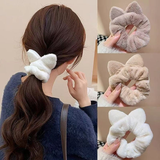 Fuzzy Bow Scrunchie Set